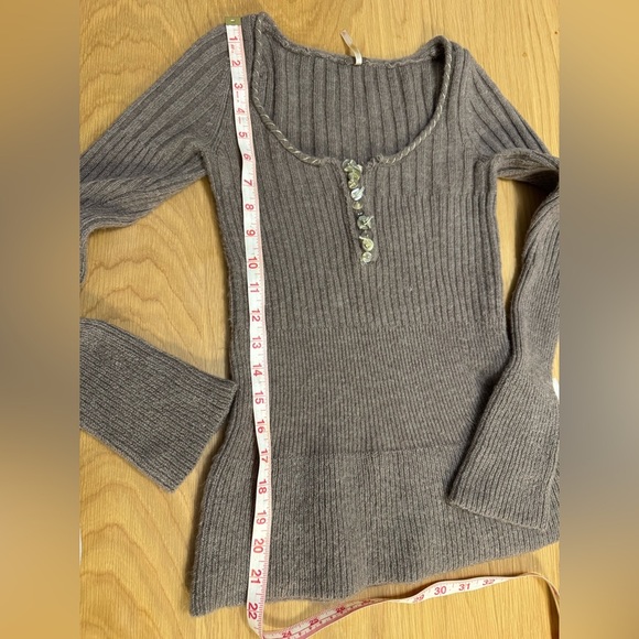 Y2K Free People Ribbed Henley Sweater Brown Size S wool blend - Picture 8 of 9
